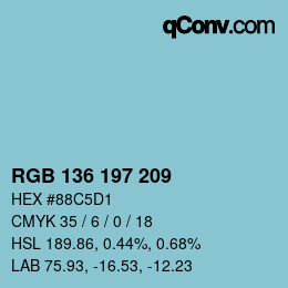 カラーコード: RGB 136 197 209 | qconv.com