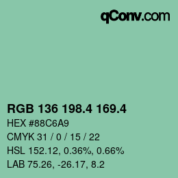 カラーコード: RGB 136 198.4 169.4 | qconv.com