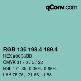 カラーコード: RGB 136 198.4 189.4 | qconv.com