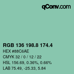 カラーコード: RGB 136 198.8 174.4 | qconv.com