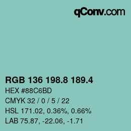 カラーコード: RGB 136 198.8 189.4 | qconv.com