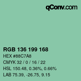 カラーコード: RGB 136 199 168 | qconv.com