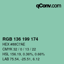 カラーコード: RGB 136 199 174 | qconv.com