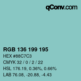 カラーコード: RGB 136 199 195 | qconv.com