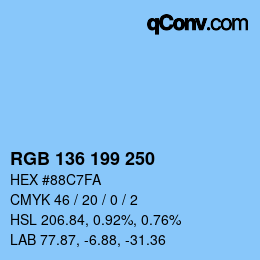 カラーコード: RGB 136 199 250 | qconv.com