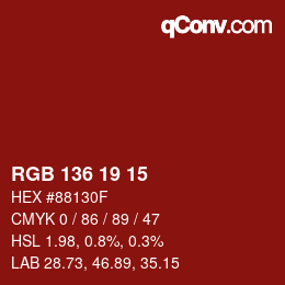 Color code: RGB 136 19 15 | qconv.com