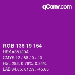 Color code: RGB 136 19 154 | qconv.com