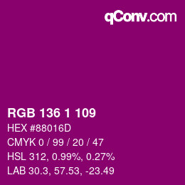 Color code: RGB 136 1 109 | qconv.com
