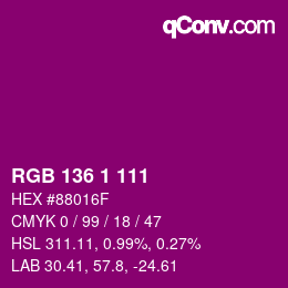 カラーコード: RGB 136 1 111 | qconv.com