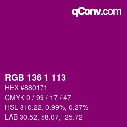 カラーコード: RGB 136 1 113 | qconv.com
