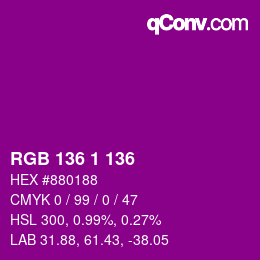 カラーコード: RGB 136 1 136 | qconv.com