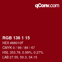 カラーコード: RGB 136 1 15 | qconv.com