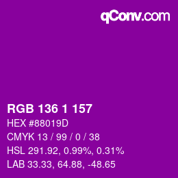 カラーコード: RGB 136 1 157 | qconv.com