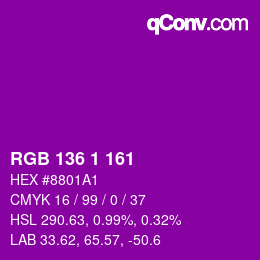 Farbcode: RGB 136 1 161 | qconv.com