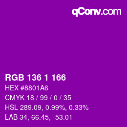 Farbcode: RGB 136 1 166 | qconv.com