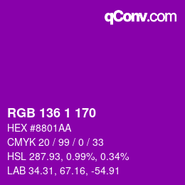 カラーコード: RGB 136 1 170 | qconv.com