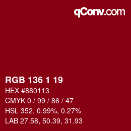 カラーコード: RGB 136 1 19 | qconv.com