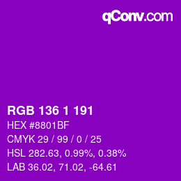 カラーコード: RGB 136 1 191 | qconv.com