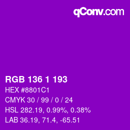 Farbcode: RGB 136 1 193 | qconv.com