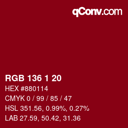カラーコード: RGB 136 1 20 | qconv.com
