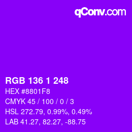 Farbcode: RGB 136 1 248 | qconv.com