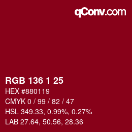Color code: RGB 136 1 25 | qconv.com