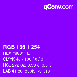 颜色代码: RGB 136 1 254 | qconv.com