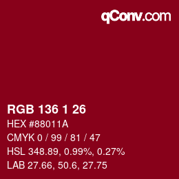 Color code: RGB 136 1 26 | qconv.com