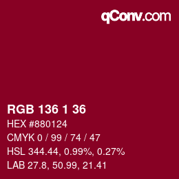 Color code: RGB 136 1 36 | qconv.com