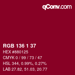 颜色代码: RGB 136 1 37 | qconv.com