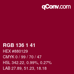 カラーコード: RGB 136 1 41 | qconv.com