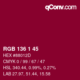 Color code: RGB 136 1 45 | qconv.com