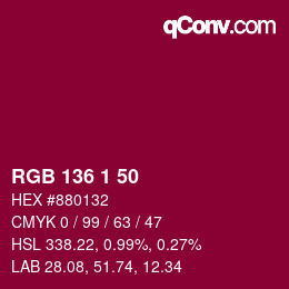 Color code: RGB 136 1 50 | qconv.com