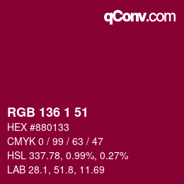 カラーコード: RGB 136 1 51 | qconv.com