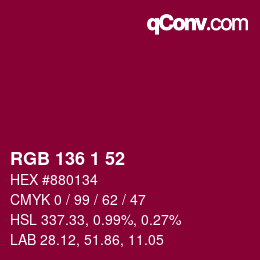カラーコード: RGB 136 1 52 | qconv.com