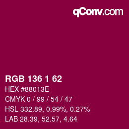 カラーコード: RGB 136 1 62 | qconv.com