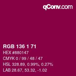 Farbcode: RGB 136 1 71 | qconv.com