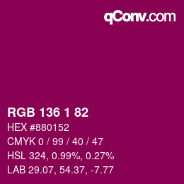 Farbcode: RGB 136 1 82 | qconv.com