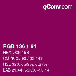 Color code: RGB 136 1 91 | qconv.com