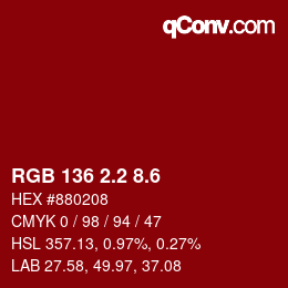 カラーコード: RGB 136 2.2 8.6 | qconv.com