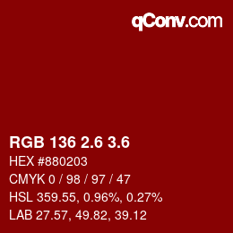 カラーコード: RGB 136 2.6 3.6 | qconv.com