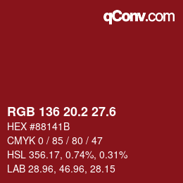 カラーコード: RGB 136 20.2 27.6 | qconv.com