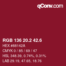 カラーコード: RGB 136 20.2 42.6 | qconv.com