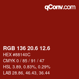 カラーコード: RGB 136 20.6 12.6 | qconv.com