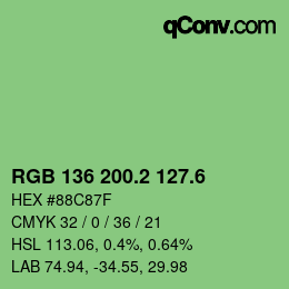 カラーコード: RGB 136 200.2 127.6 | qconv.com