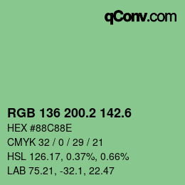 カラーコード: RGB 136 200.2 142.6 | qconv.com
