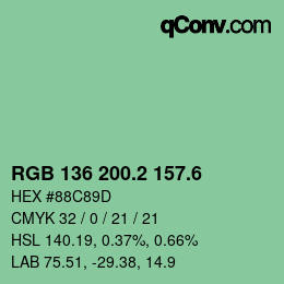 カラーコード: RGB 136 200.2 157.6 | qconv.com