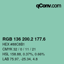カラーコード: RGB 136 200.2 177.6 | qconv.com