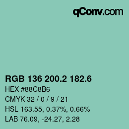 カラーコード: RGB 136 200.2 182.6 | qconv.com