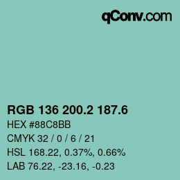 カラーコード: RGB 136 200.2 187.6 | qconv.com